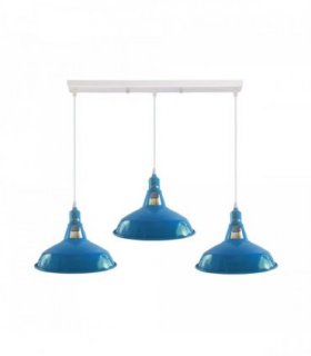 Industrial Vintage Loft Kitchen Bar 3 Lights Ceiling Barn-slotted Metal E27 White, Blue with bulb