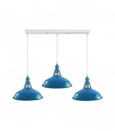 Industrial Vintage Loft Kitchen Bar 3 Lights Ceiling Barn-slotted Metal E27 White, Blue with bulb