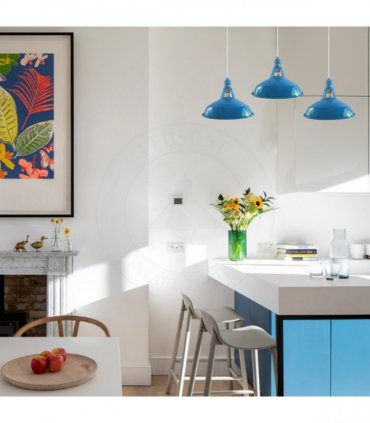 Industrial Vintage Loft Kitchen Bar 3 Lights Ceiling Barn-slotted Metal E27 White, Blue with bulb