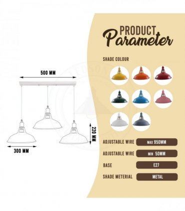 Industrial Vintage Loft Kitchen Bar 3 Lights Ceiling Barn-slotted Metal E27 White, Orange without bulb