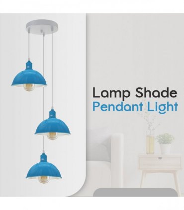 Pendant Light Blue Metal Three Outlet 21cm Pendant Light Blue without bulb