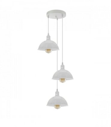 Vintage Industrial Round Three Outlet 21cm Pendant Light White Metal and PVC