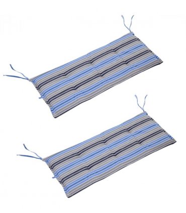 2 PCS Patio Bench Swing Chairs Garden Chairs Double Seat Cushion Mat Strips Blue