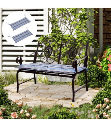 2 PCS Patio Bench Swing Chairs Garden Chairs Double Seat Cushion Mat Strips Blue