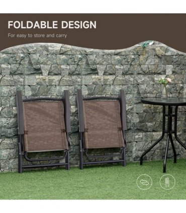 3 PCS Patio Furniture Bistro Set with Folding Chairs Tempered Glass Table Brown