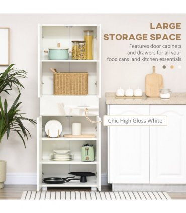 4-Door Kitchen Cupboard Freestanding Storage Cabinet w/ Shelves & Drawers White