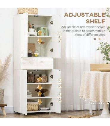 4-Door Kitchen Cupboard Freestanding Storage Cabinet w/ Shelves & Drawers White
