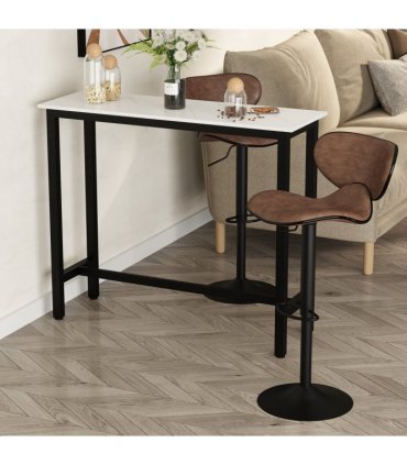Bar Table Breakfast Dining Coffee Table w/ Adjustable Footpads White & Black