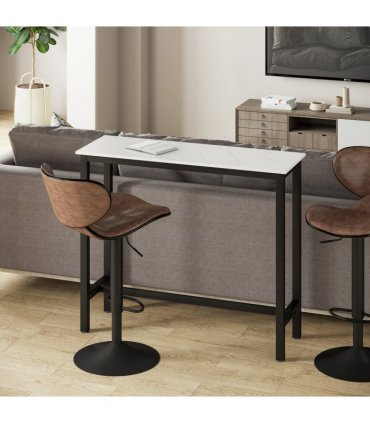 Bar Table Breakfast Dining Coffee Table w/ Adjustable Footpads White & Black