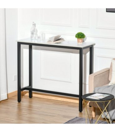 Bar Table Breakfast Dining Coffee Table w/ Adjustable Footpads White & Black