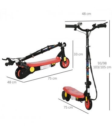 Folding Electric Scooter E-Scooter w/ LED Headlight, for Ages 7-14 Years - Red
