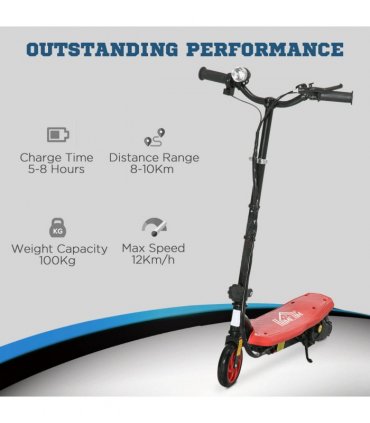 Folding Electric Scooter E-Scooter w/ LED Headlight, for Ages 7-14 Years - Red