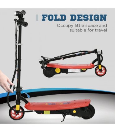 Folding Electric Scooter E-Scooter w/ LED Headlight, for Ages 7-14 Years - Red