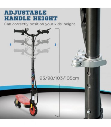 Folding Electric Scooter E-Scooter w/ LED Headlight, for Ages 7-14 Years - Red
