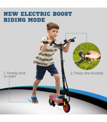 Folding Electric Scooter E-Scooter w/ LED Headlight, for Ages 7-14 Years - Red