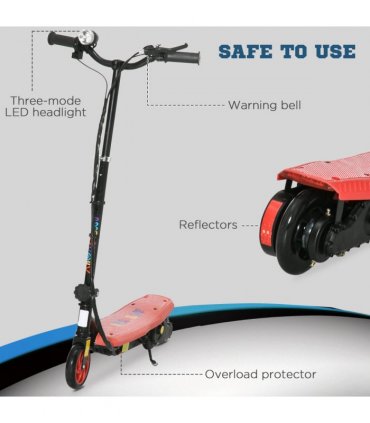 Folding Electric Scooter E-Scooter w/ LED Headlight, for Ages 7-14 Years - Red