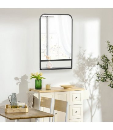 Square Wall Mirror with Shelf, 86x53 cm Modern Mirrors for Living Room, Bedroom