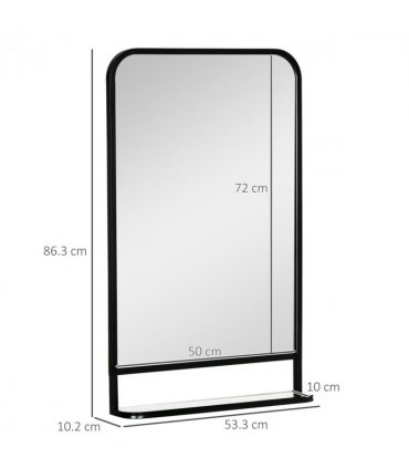 Square Wall Mirror with Shelf, 86x53 cm Modern Mirrors for Living Room, Bedroom