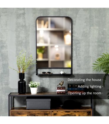 Square Wall Mirror with Shelf, 86x53 cm Modern Mirrors for Living Room, Bedroom