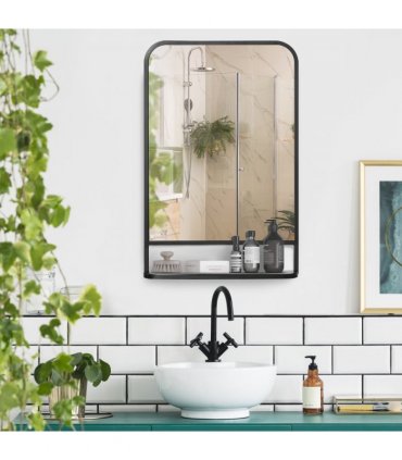 Square Wall Mirror with Shelf, 86x53 cm Modern Mirrors for Living Room, Bedroom