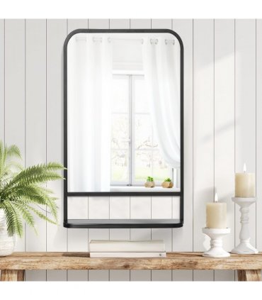 Square Wall Mirror with Shelf, 86x53 cm Modern Mirrors for Living Room, Bedroom