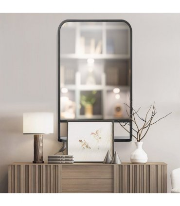 Square Wall Mirror with Shelf, 86x53 cm Modern Mirrors for Living Room, Bedroom