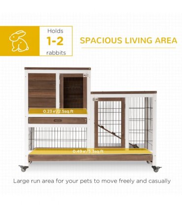 Rabbit Hutch Wooden Brown Fir Wood 86H x 110L x 50Wcm Guinea Pigs House Cage