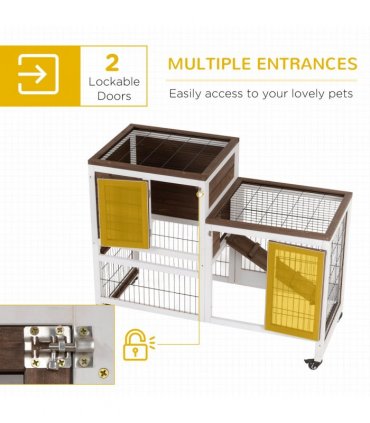 Rabbit Hutch Wooden Brown Fir Wood 86H x 110L x 50Wcm Guinea Pigs House Cage