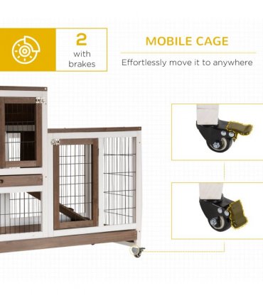 Rabbit Hutch Wooden Brown Fir Wood 86H x 110L x 50Wcm Guinea Pigs House Cage
