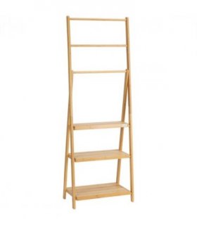 Freestanding Foldable Bamboo Towel Rack with 3 Bars and Shelves for Bathroom