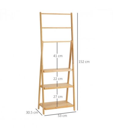 Freestanding Foldable Bamboo Towel Rack with 3 Bars and Shelves for Bathroom