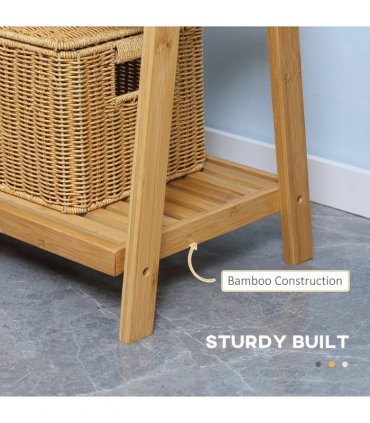 Freestanding Foldable Bamboo Towel Rack with 3 Bars and Shelves for Bathroom