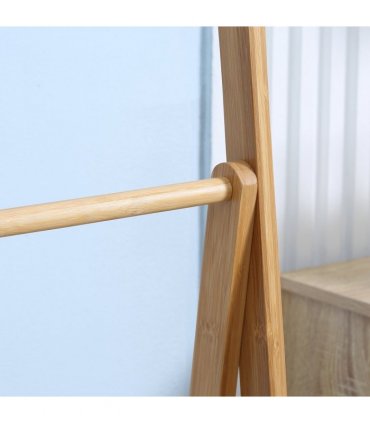 Freestanding Foldable Bamboo Towel Rack with 3 Bars and Shelves for Bathroom
