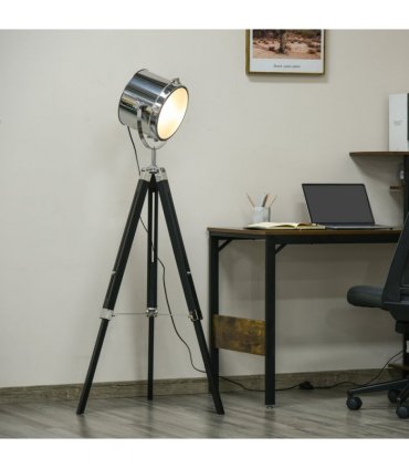 Floor Lamp Industrial Style Adjustable Tripod Silver Pinewood Steel