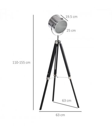 Floor Lamp Industrial Style Adjustable Tripod Silver Pinewood Steel