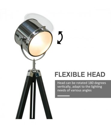 Floor Lamp Industrial Style Adjustable Tripod Silver Pinewood Steel