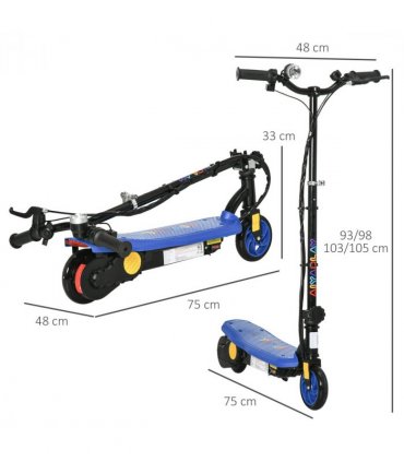 Folding Electric Scooter E-Scooter w/ LED Headlight, for Ages 7-14 Years - Blue