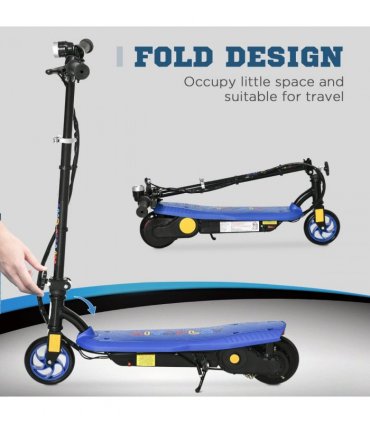 Folding Electric Scooter E-Scooter w/ LED Headlight, for Ages 7-14 Years - Blue