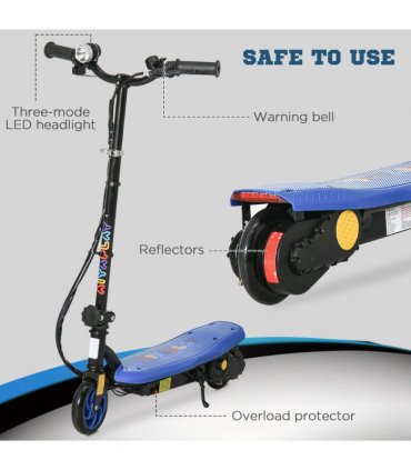 Folding Electric Scooter E-Scooter w/ LED Headlight, for Ages 7-14 Years - Blue
