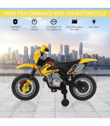 Kids Ride On Car Children Motorcycle Yellow Motocross Style 25W 2.5km/h 3-6 25kg