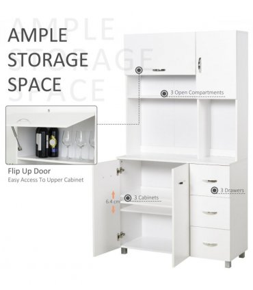 Freestanding Kitchen Storage Cabinet w/ Cupboard Cabinets Drawers Handles Shelf