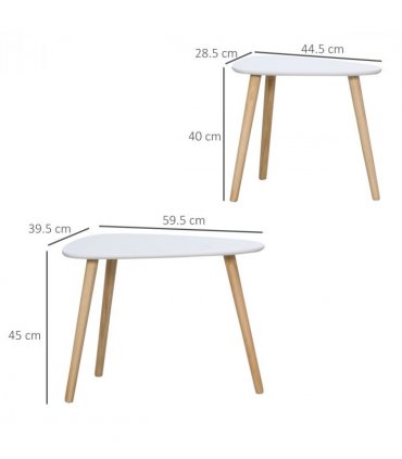 Side Table Set of 2 Nested Coffee Table W/ Solid Wood Legs Living Room White