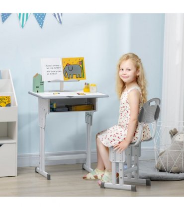 Kids Desk and Chair Set Adjustable Height Study Table w/ Book Stand