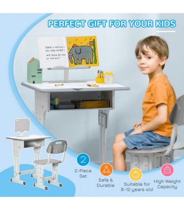 Kids Desk and Chair Set Adjustable Height Study Table w/ Book Stand