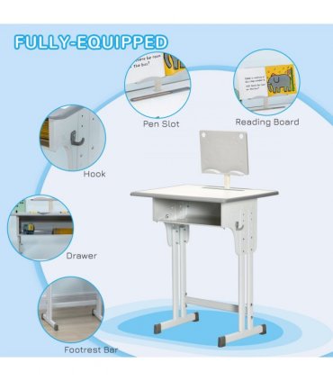 Kids Desk and Chair Set Adjustable Height Study Table w/ Book Stand