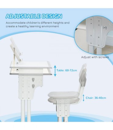Kids Desk and Chair Set Adjustable Height Study Table w/ Book Stand