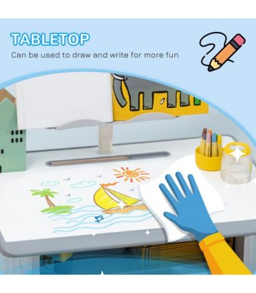 Kids Desk and Chair Set Adjustable Height Study Table w/ Book Stand