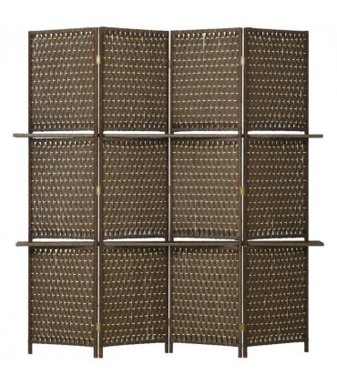 4-Panel Folding Wall Divider Room w/ Shelves, Privacy Screen Panels, Brown
