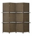 4-Panel Folding Wall Divider Room w/ Shelves, Privacy Screen Panels, Brown