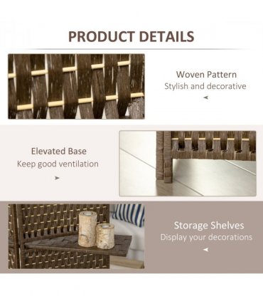 4-Panel Folding Wall Divider Room w/ Shelves, Privacy Screen Panels, Brown